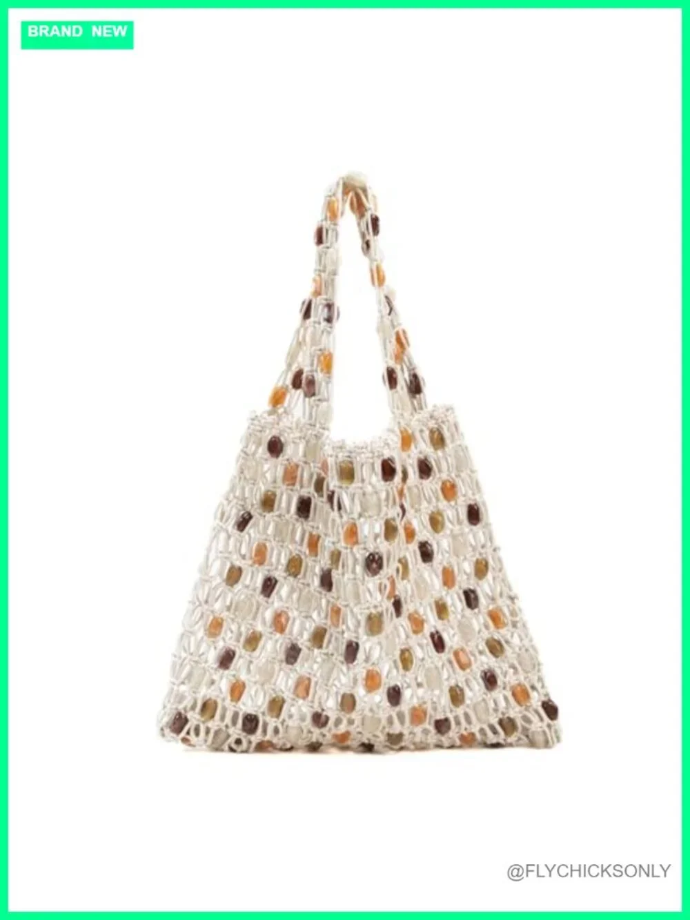 Boho Crochet Shoulder Bag - Colorful Beaded Beach Tote - Lightweight Summer